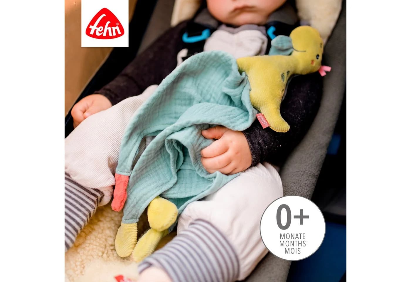 FEHN Happy Dino Kuscheltuch Bunt Baumwolle Musselin Schnuffeltuch Baby - Bild 3