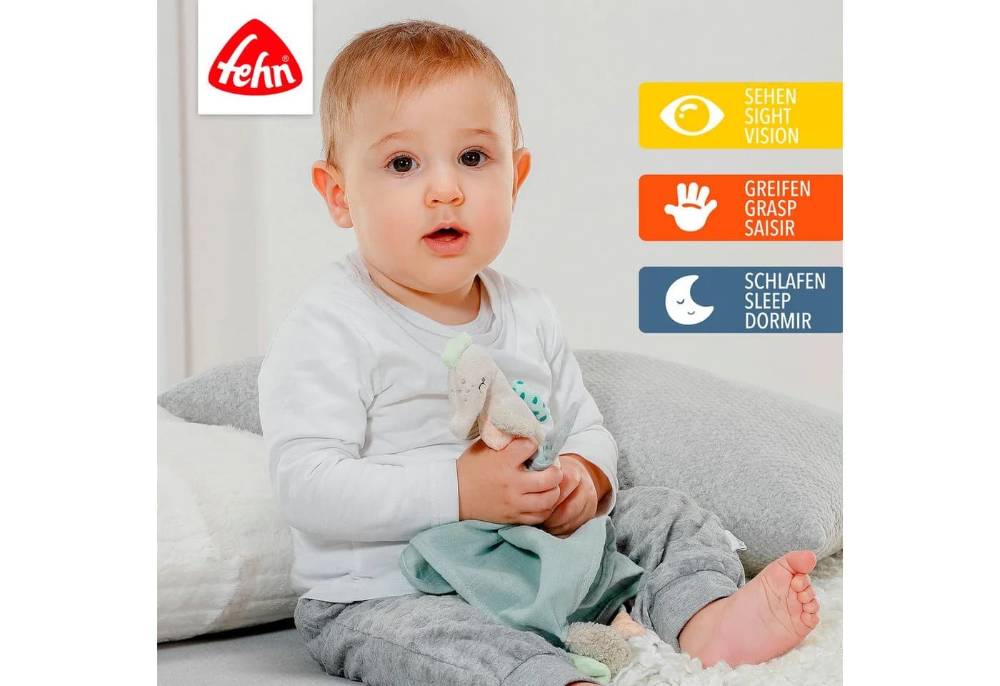 FEHN Kuscheltuch Meereskinder Seepferd Baby Schnuffeltuch Baumwolle Bunt