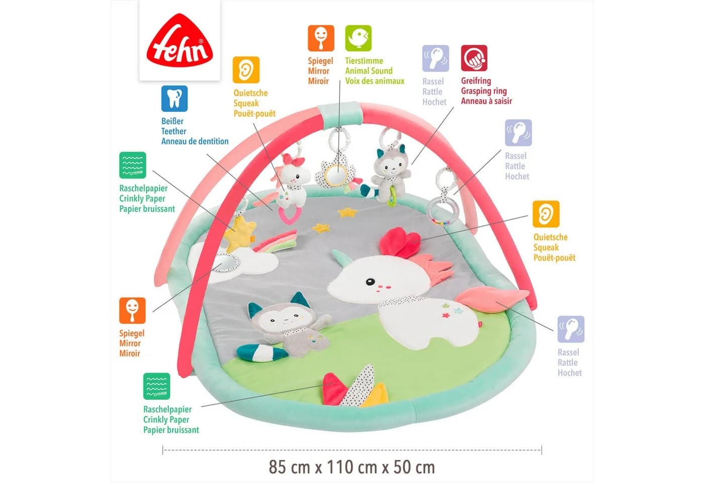 FEHN Spielbogen Aiko & Yuki 3-D-Activity-Decke Bunt mit Krabbeldecke - Bild 3
