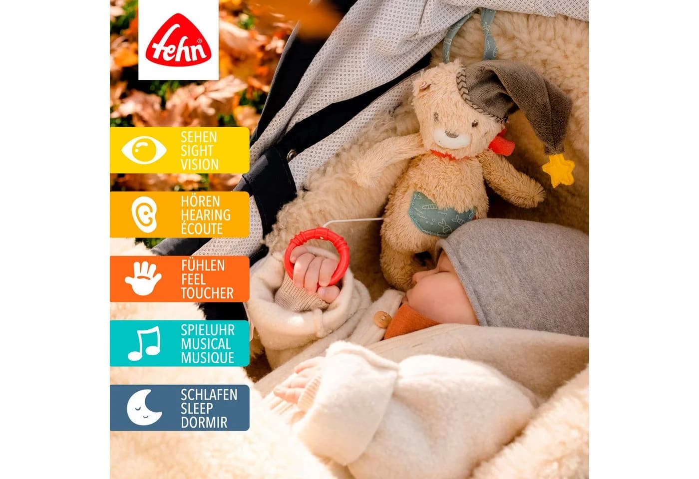 FEHN Spieluhr Bruno Bär Beige Plüsch Einschlafhilfe