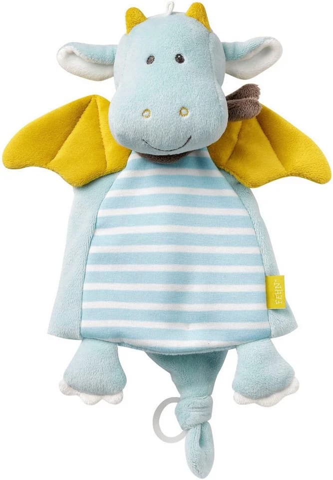 FEHN Schmusetuch Drache Deluxe Baby Blau Jersey Softvelour Schnullerhalter - Bild 2