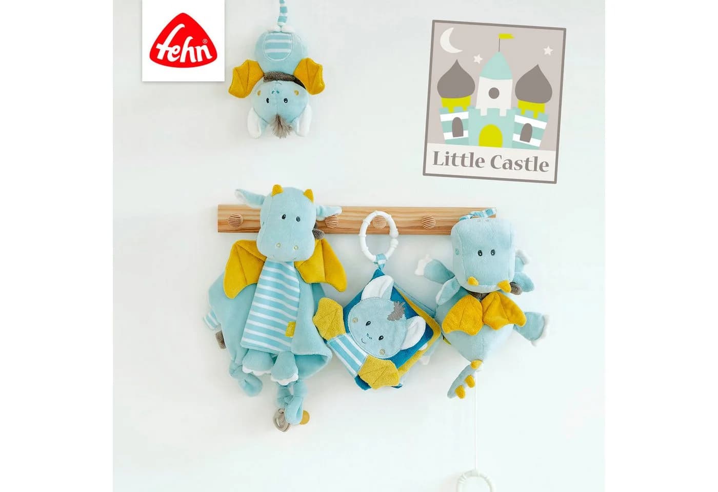FEHN Schmusetuch Drache Deluxe Baby Blau Jersey Softvelour Schnullerhalter - Bild 5