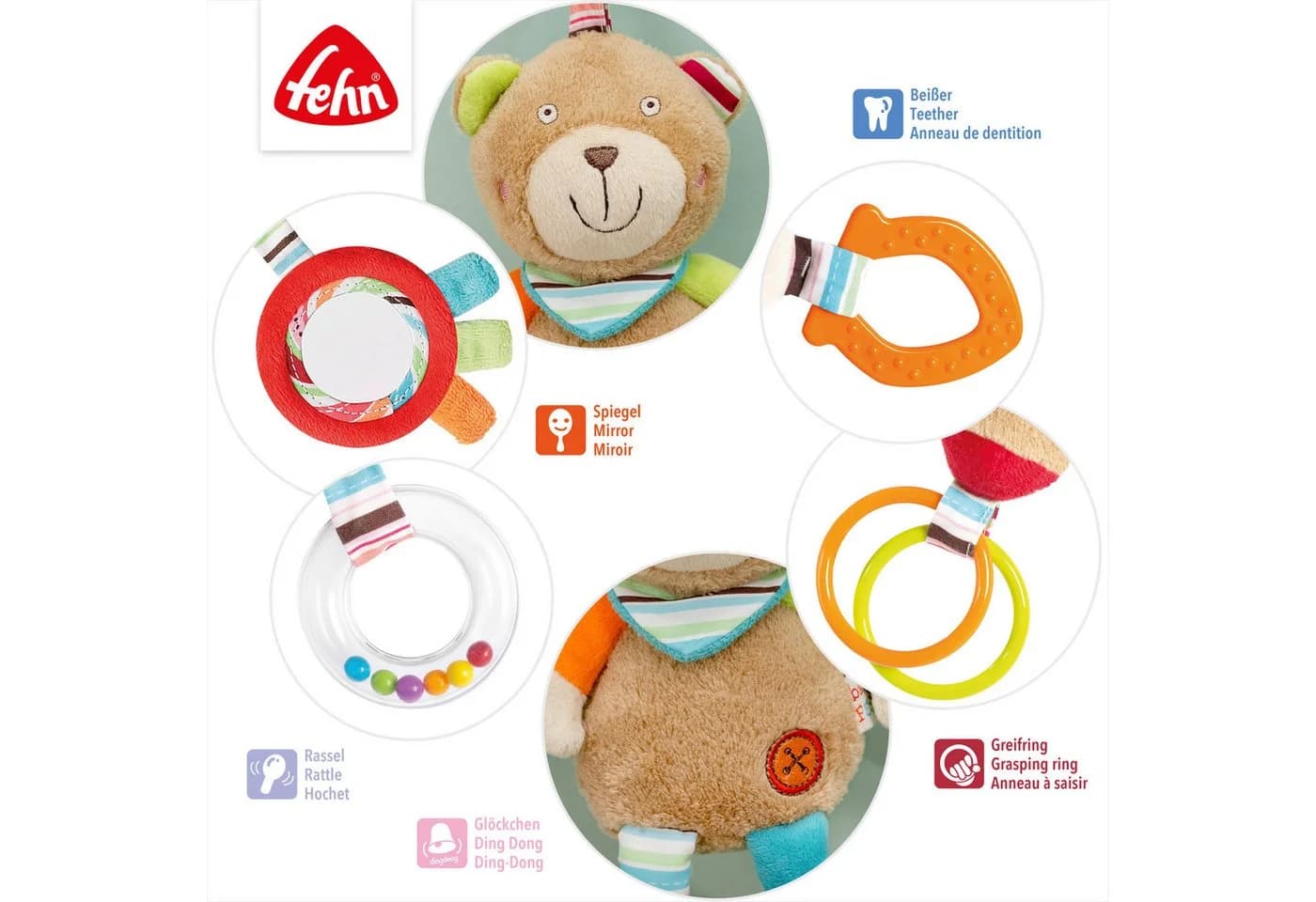 FEHN Activity-Teddy Classic Stars Greifspielzeug Bunt mit Klemme - Bild 3