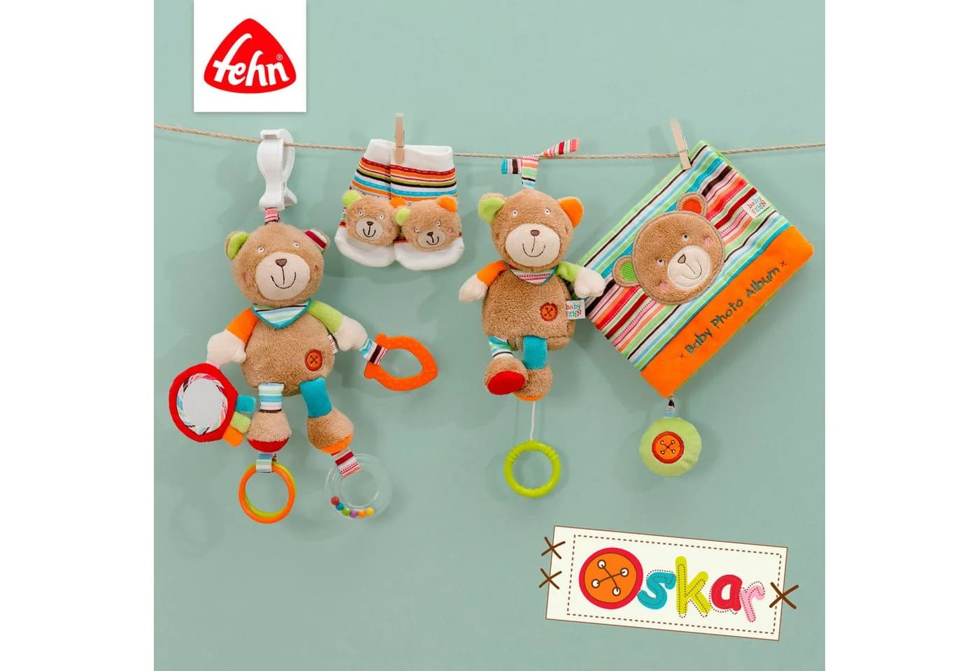 FEHN Activity-Teddy Classic Stars Greifspielzeug Bunt mit Klemme - Bild 5