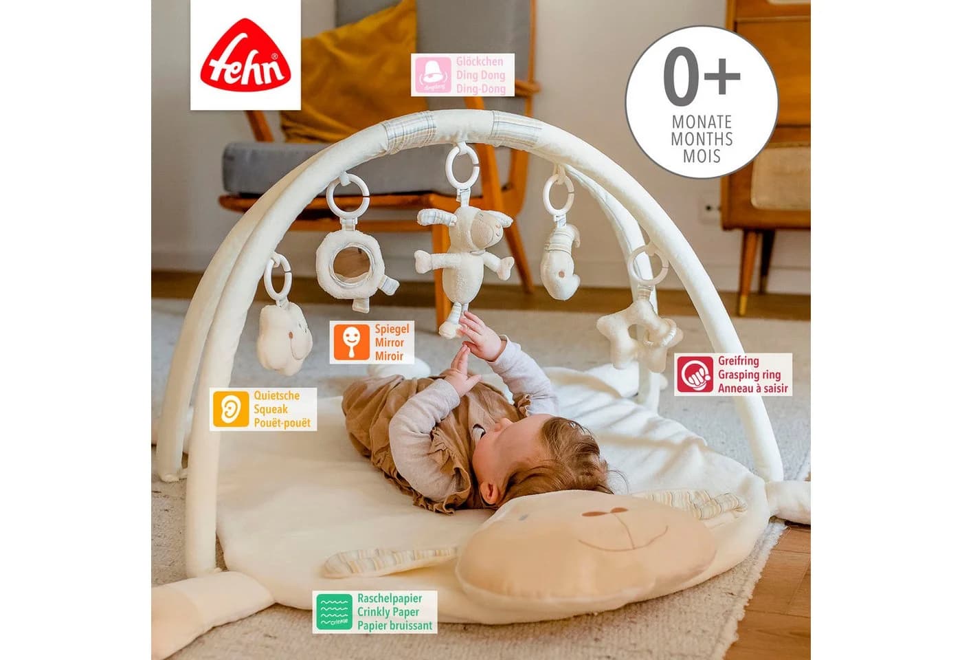 FEHN BabyLOVE Schaf 3-D-Activity-Decke Grau/Weiß mit Krabbeldecke - Bild 3