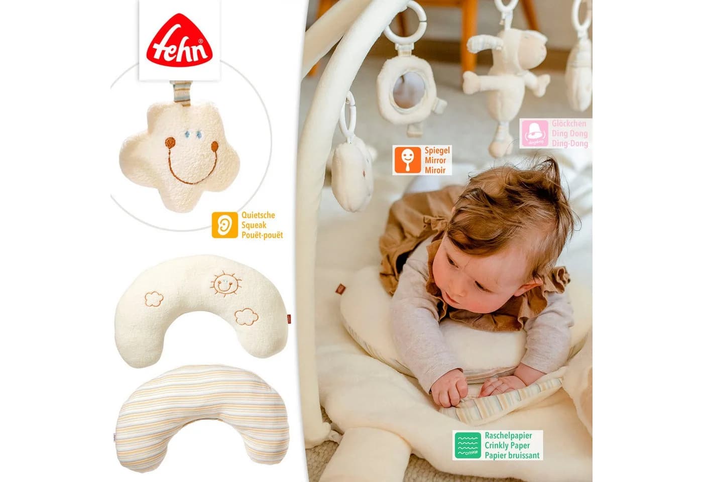 FEHN BabyLOVE Schaf 3-D-Activity-Decke Grau/Weiß mit Krabbeldecke - Bild 4