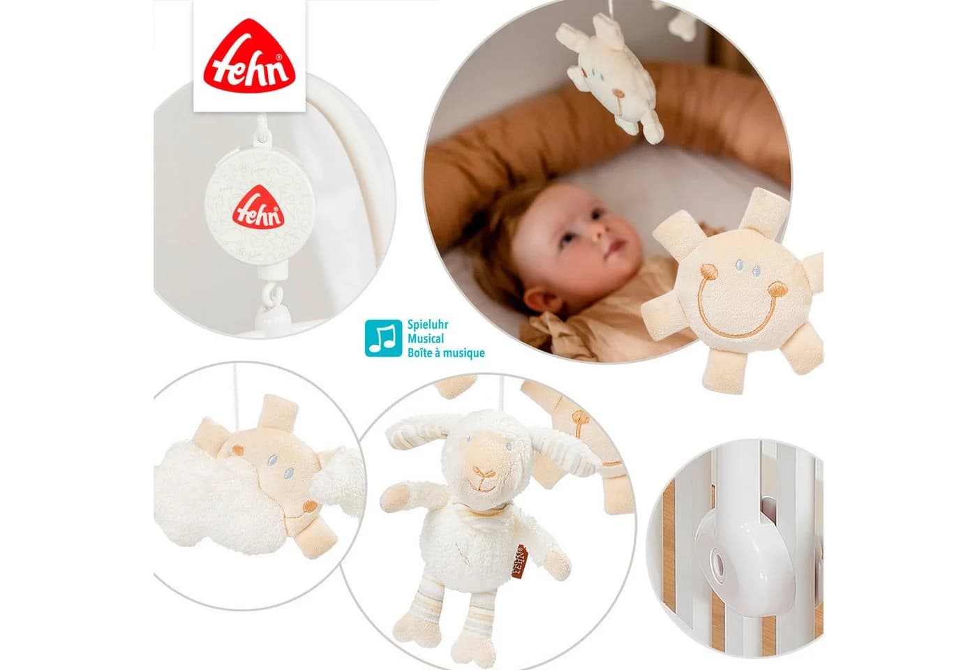 FEHN BabyLOVE Schaf Musikmobile Beige Plüsch Spieluhr - Bild 4