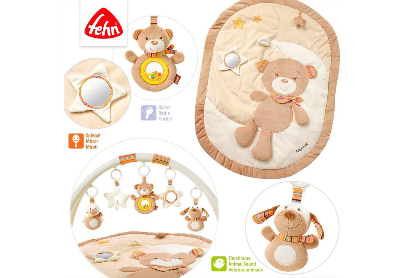 FEHN Spielbogen Rainbow 3-D-Activity-Decke Braun mit Krabbeldecke - Bild 4