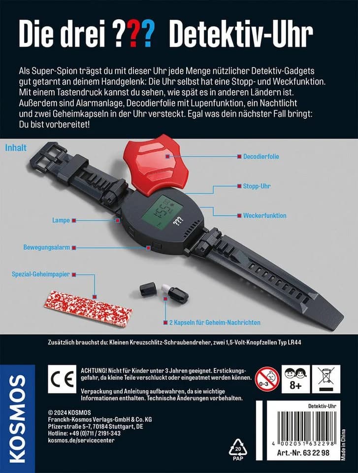 Kosmos Experimentierkasten Die drei ??? Detektiv-Uhr mit 9 Funktionen