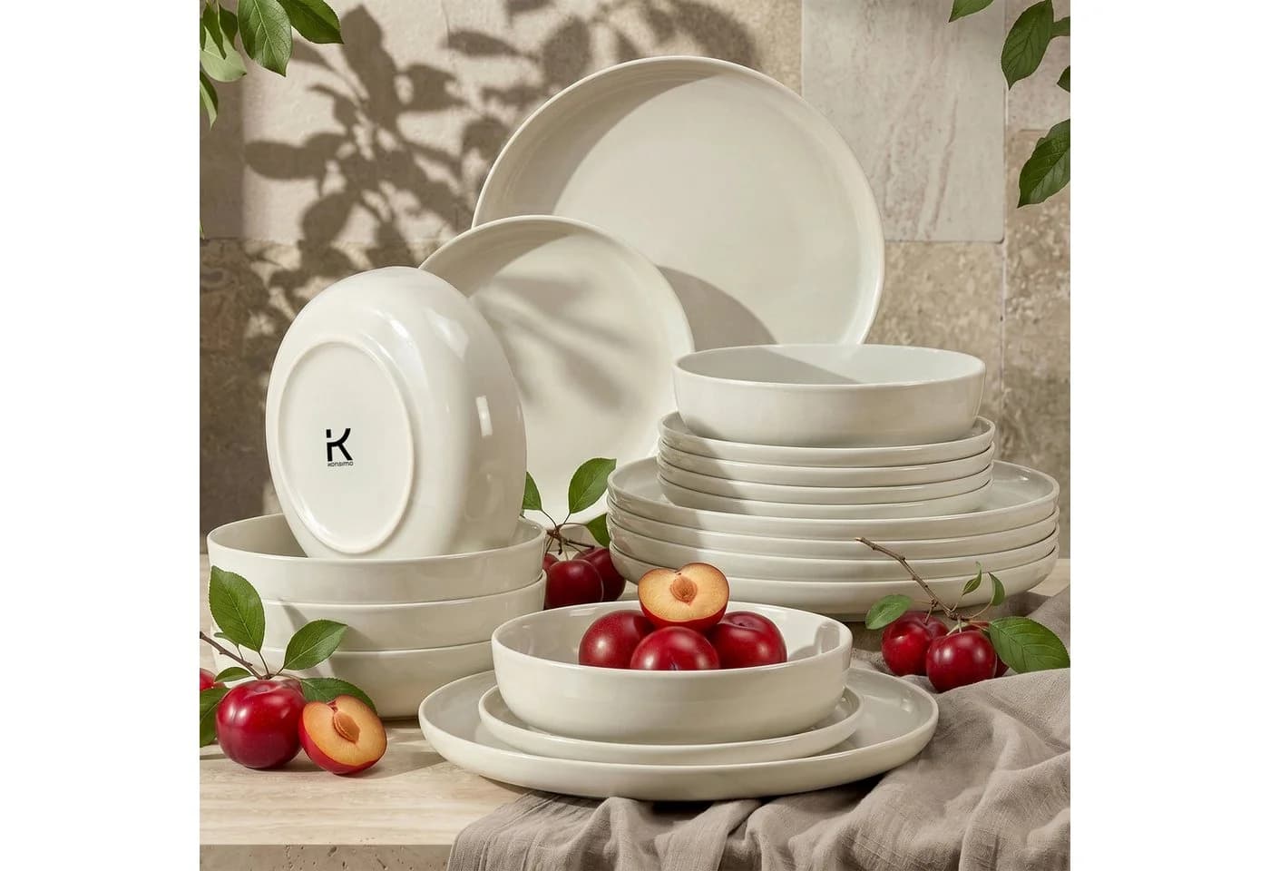 KONSIMO® Tafelservice VICTO 18-tlg. Steingut Beige Glänzend - Bild 2