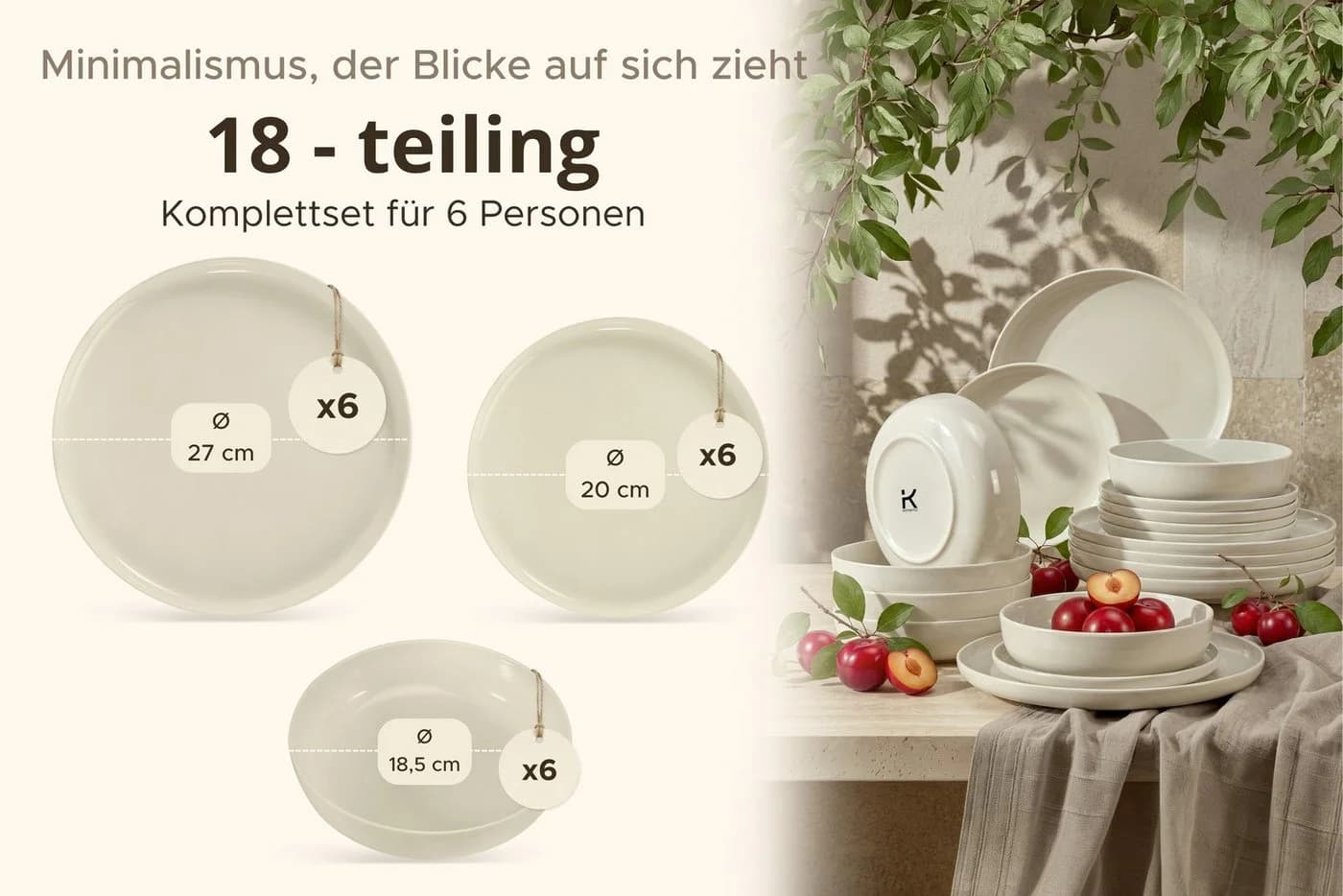 KONSIMO® Tafelservice VICTO 18-tlg. Steingut Beige Glänzend - Bild 5