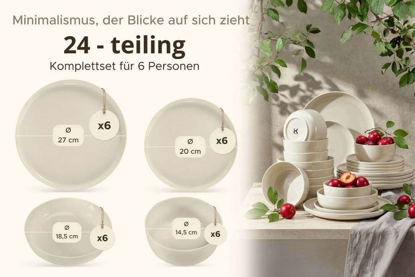 KONSIMO® Kombiservice VICTO 24-tlg. Steingut Beige Glänzend - Bild 5