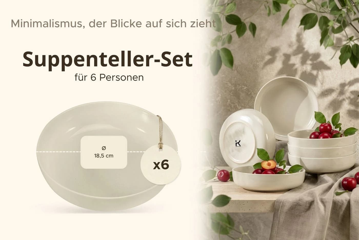KONSIMO® Teller-Set VICTO Tafelservice Steingut Beige Glänzend 6-tlg. - Bild 5