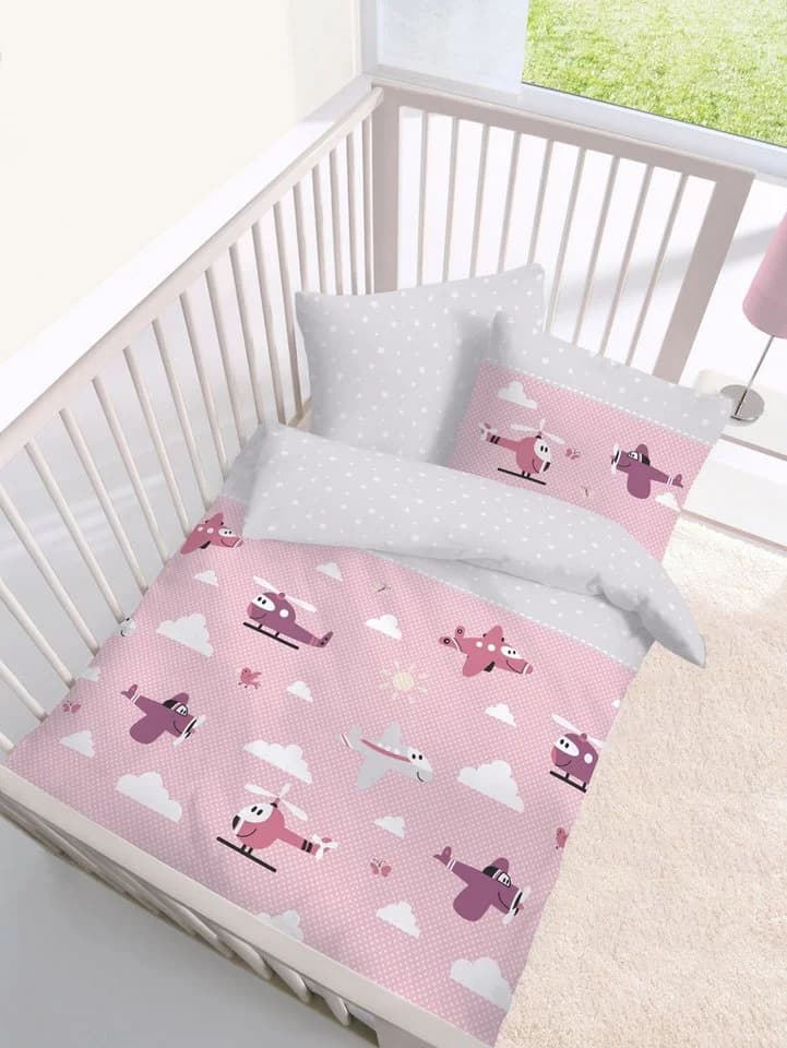 DOBNIG Babybettwäsche 2tlg. Rosa Biber-Qualität 100% Baumwolle