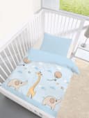 DOBNIG Babybettwäsche Safari Elefant Giraffe Blau 100x135cm Bild 1