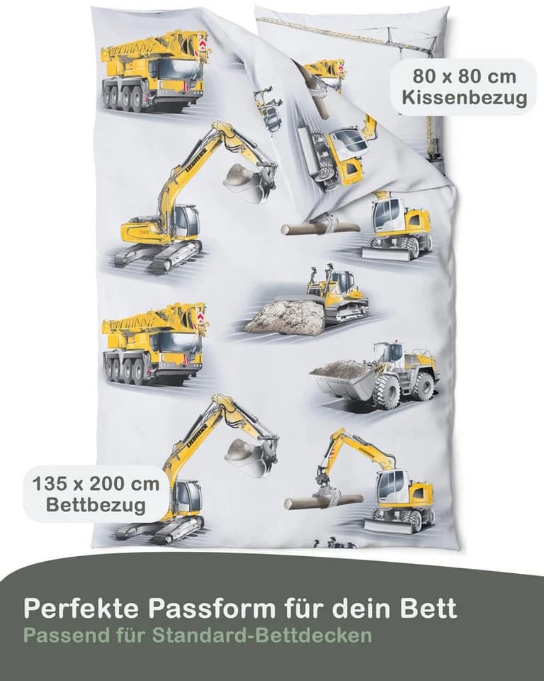 LINKHOFF Kinderbettwäsche Bagger 135x200 Biber Set