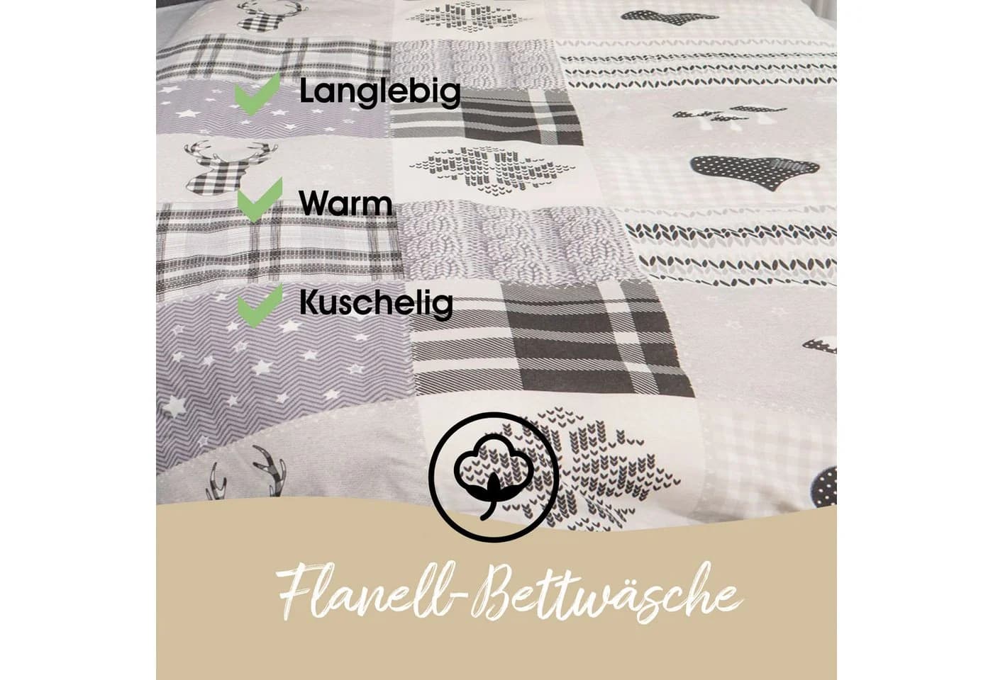 DOBNIG Bettwäsche Flanell 2-teilig Grau Mustermix - Bild 5