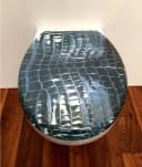 ADOB WC-Sitz Leder Oval Schwarz/Blau Schlangenhaut Hochglanz Bild 3