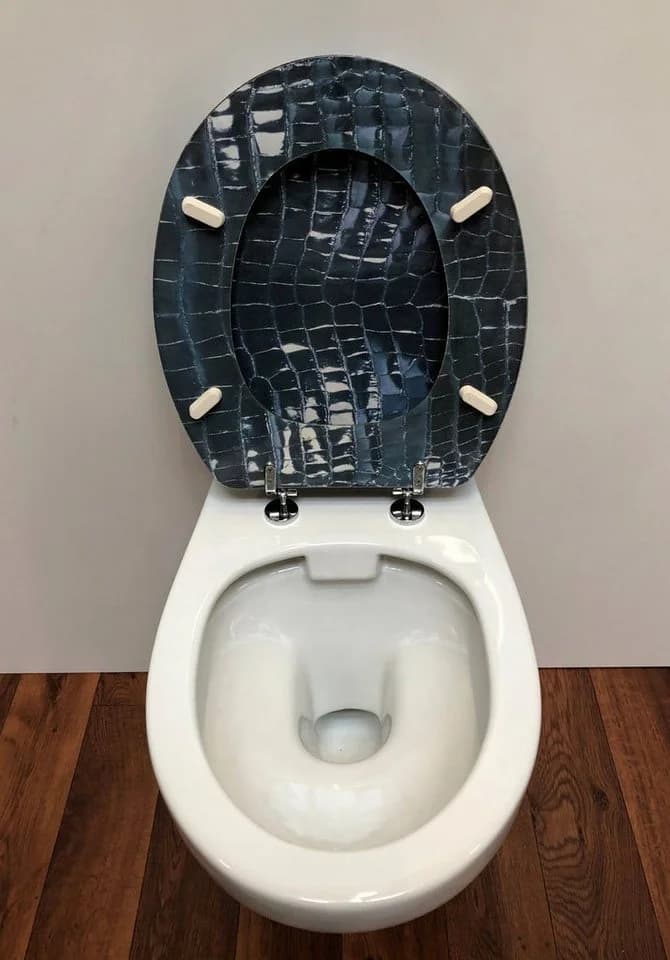 ADOB WC-Sitz Leder Oval Schwarz/Blau Schlangenhaut Hochglanz - Bild 5
