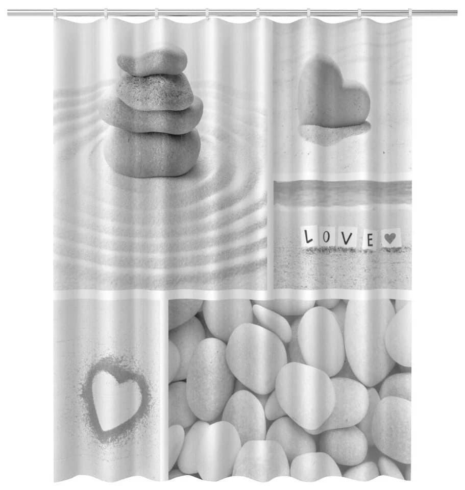 ADOB Duschvorhang Grau Weiß Polyester 180x200cm - Bild 2