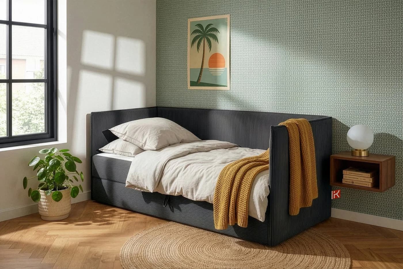 KONSIMO Boxspringbett ROTI 90x200 cm mit Rückenlehne