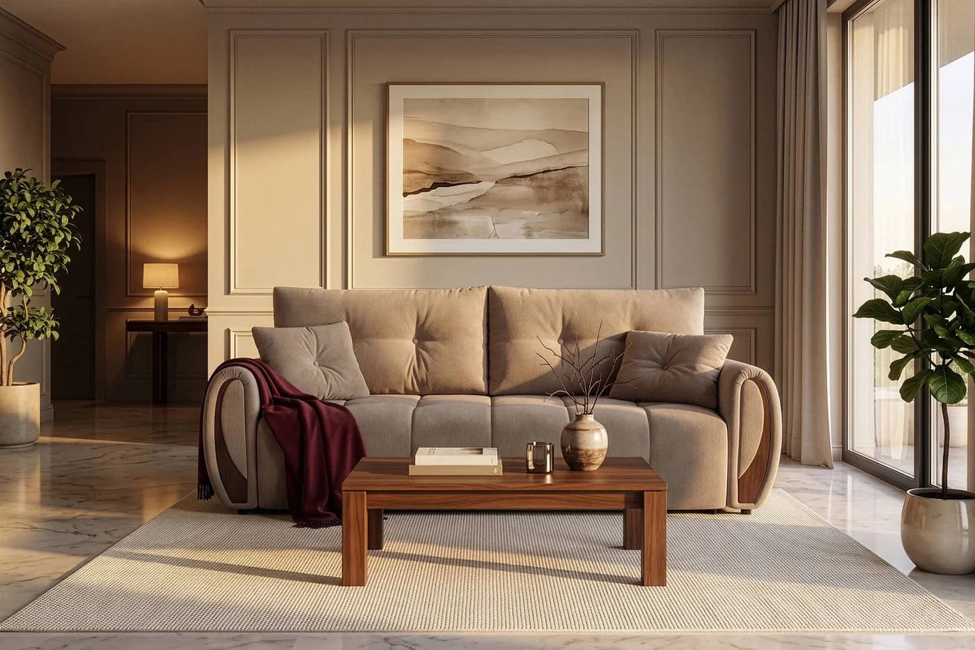 KONSIMO NILO 3-Sitzer Schlafsofa mit Bettkasten und Wellenunterfederung Beige - Bild 2