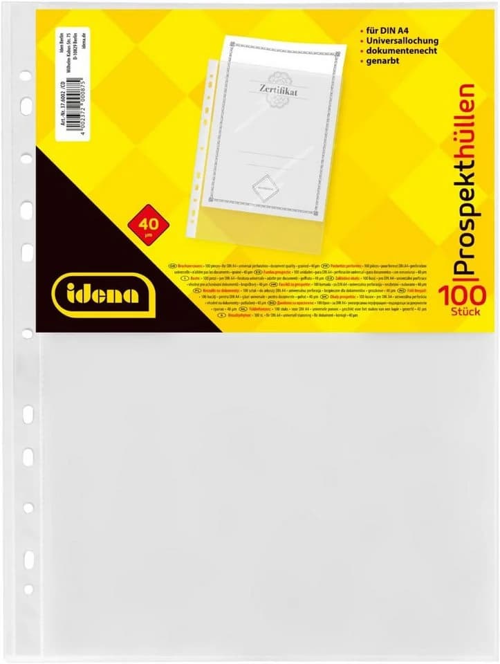Idena Prospekthüllen Kunststoff genarbt DIN A4 100 Stück - Bild 2
