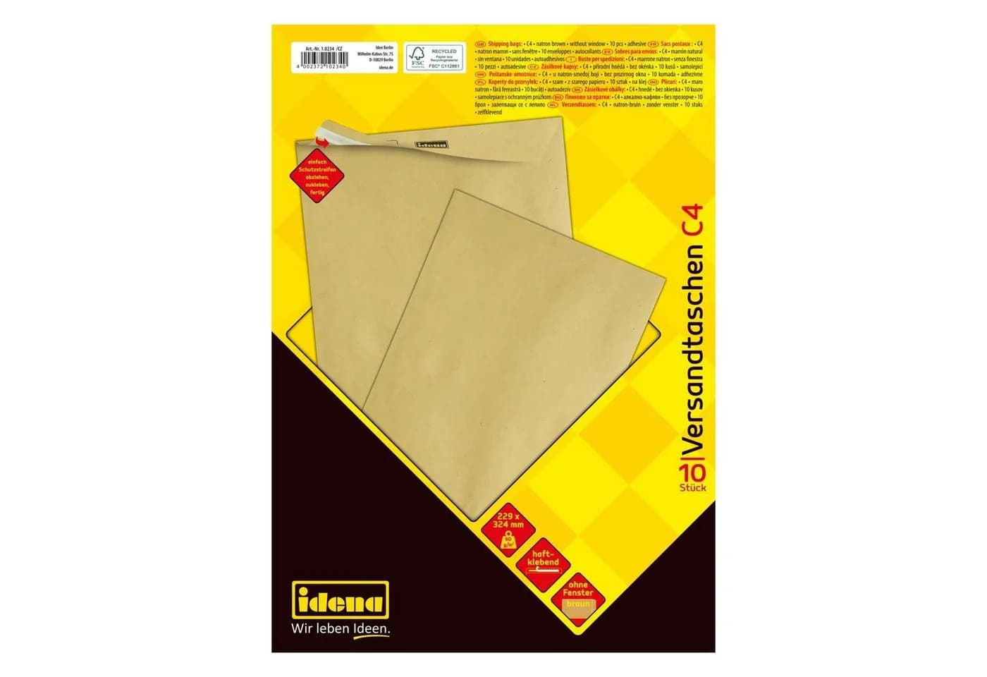 Idena Versandtaschen DIN C4 10 Stück Haftklebend Braun