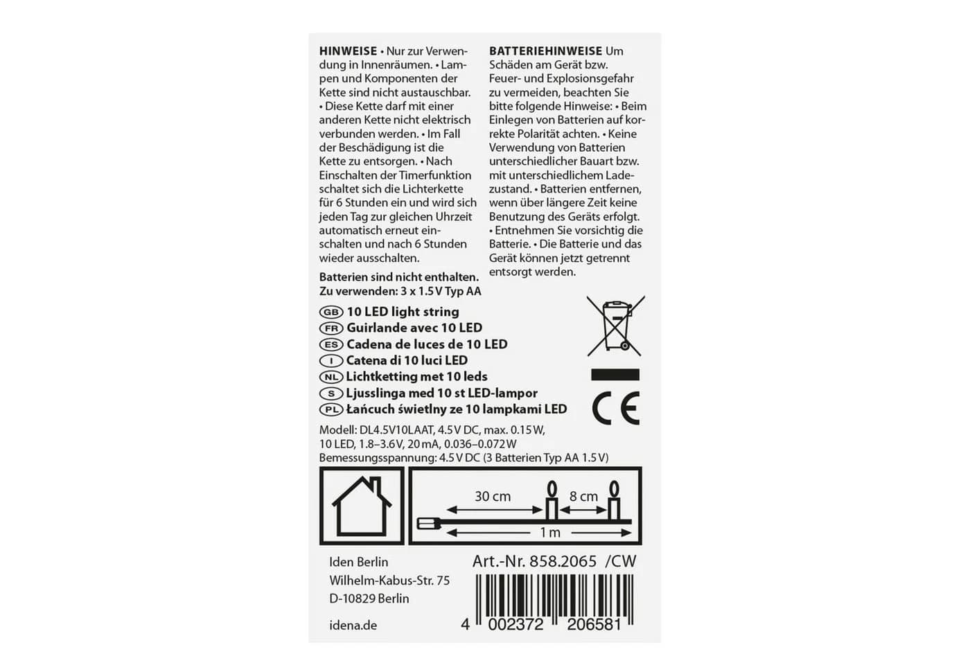 Idena LED-Lichterkette 10 LEDs Warmweiß mit Timer - Bild 3