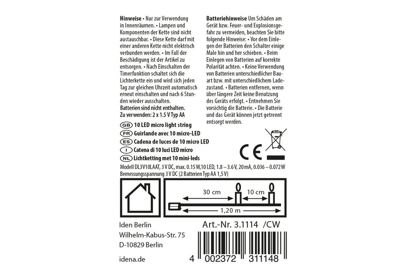 Idena LED-Lichterkette 1,2m 10 LEDs Warmweiß - Bild 4