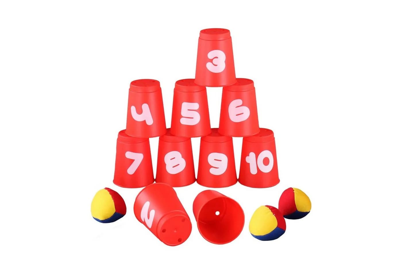 Idena Ballwurfspiel 10 Becher 3 Bälle Rot Kunststoff