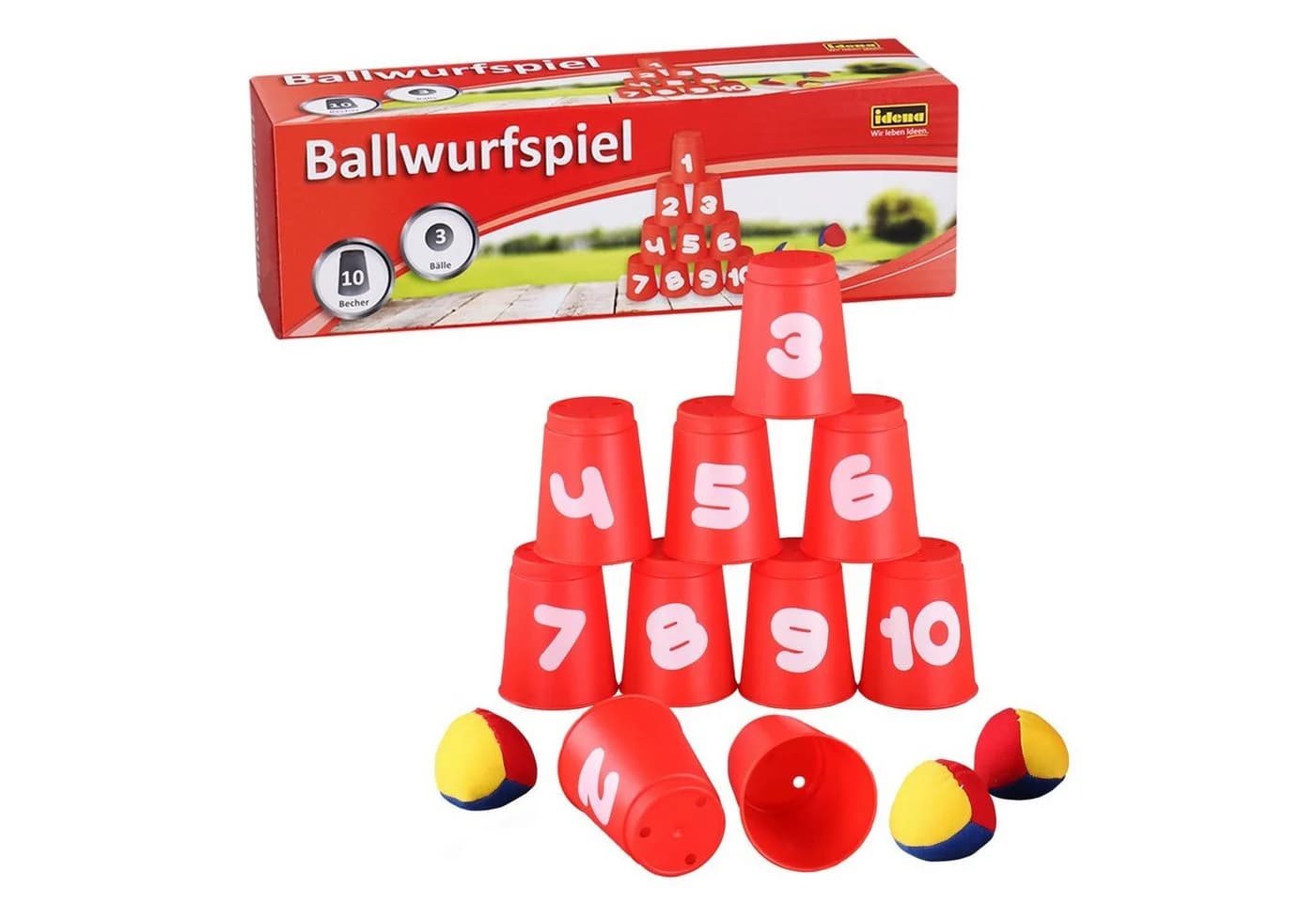Idena Ballwurfspiel 10 Becher 3 Bälle Rot Kunststoff - Bild 2
