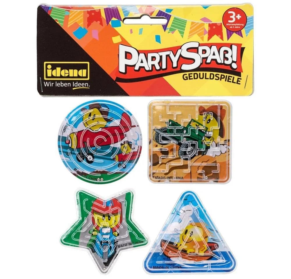 Idena Spiel Partyspaß Geduldspiele 4 Stück Bunt Kleine Labyrinthe