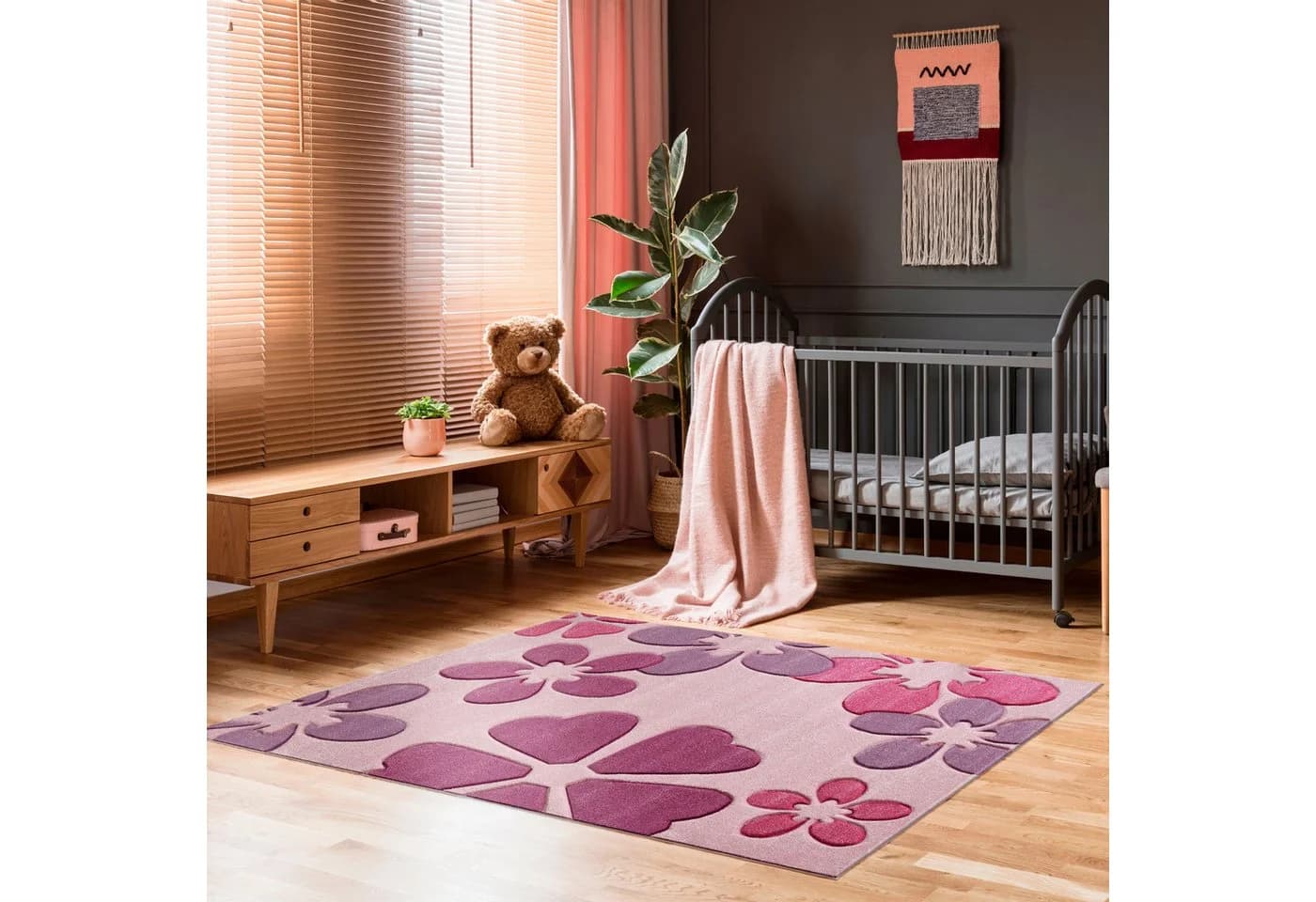 LUXOR living Kinderteppich Flair Pink Blumendesign Kurzflor