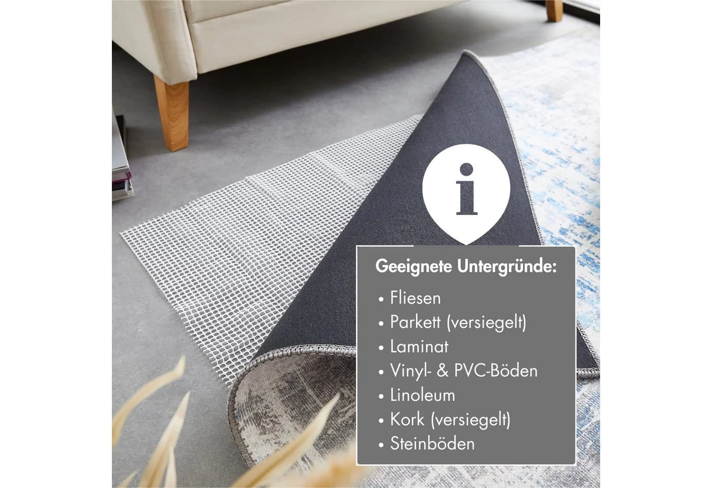 ANDIAMO Antirutsch Teppichunterlage Weiß Gitterstruktur - Bild 2