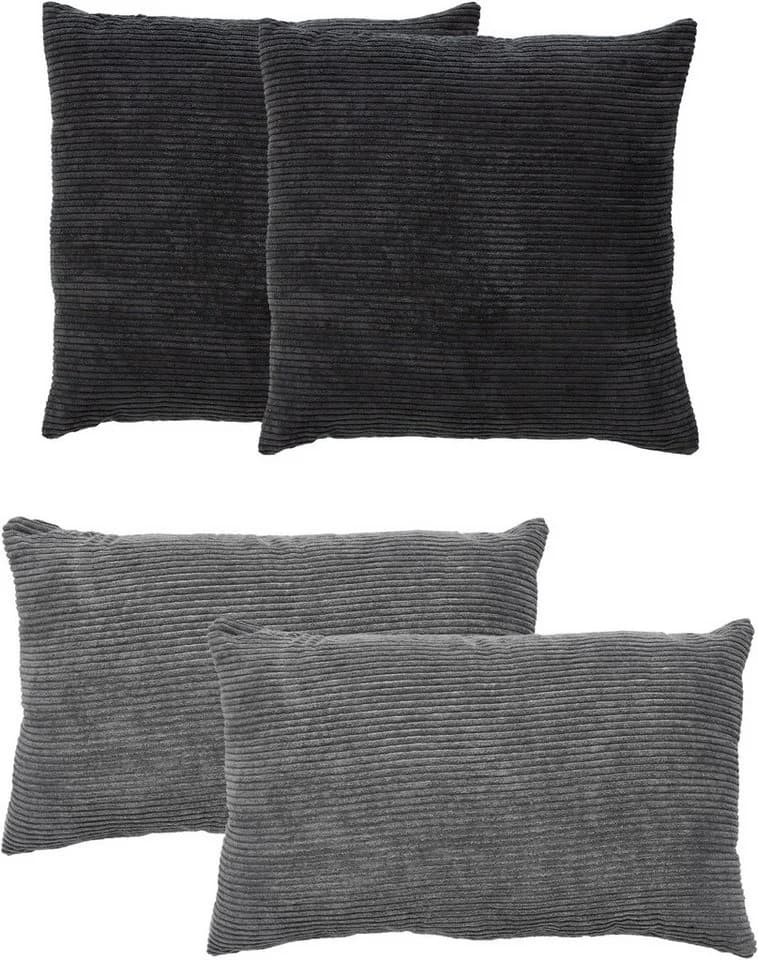 ANDIAMO Cord Kissen Emy 4er Set Schwarz Grau Dekokissen - Bild 2