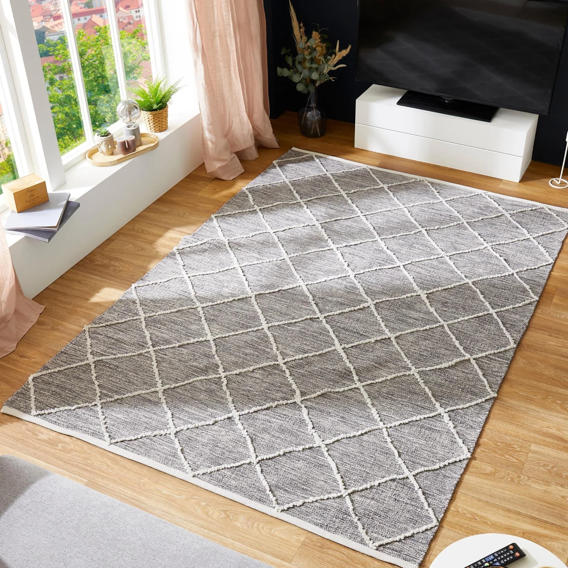 LUXOR LIVING Teppich Pantin Grau Handgewebt Rauten Design