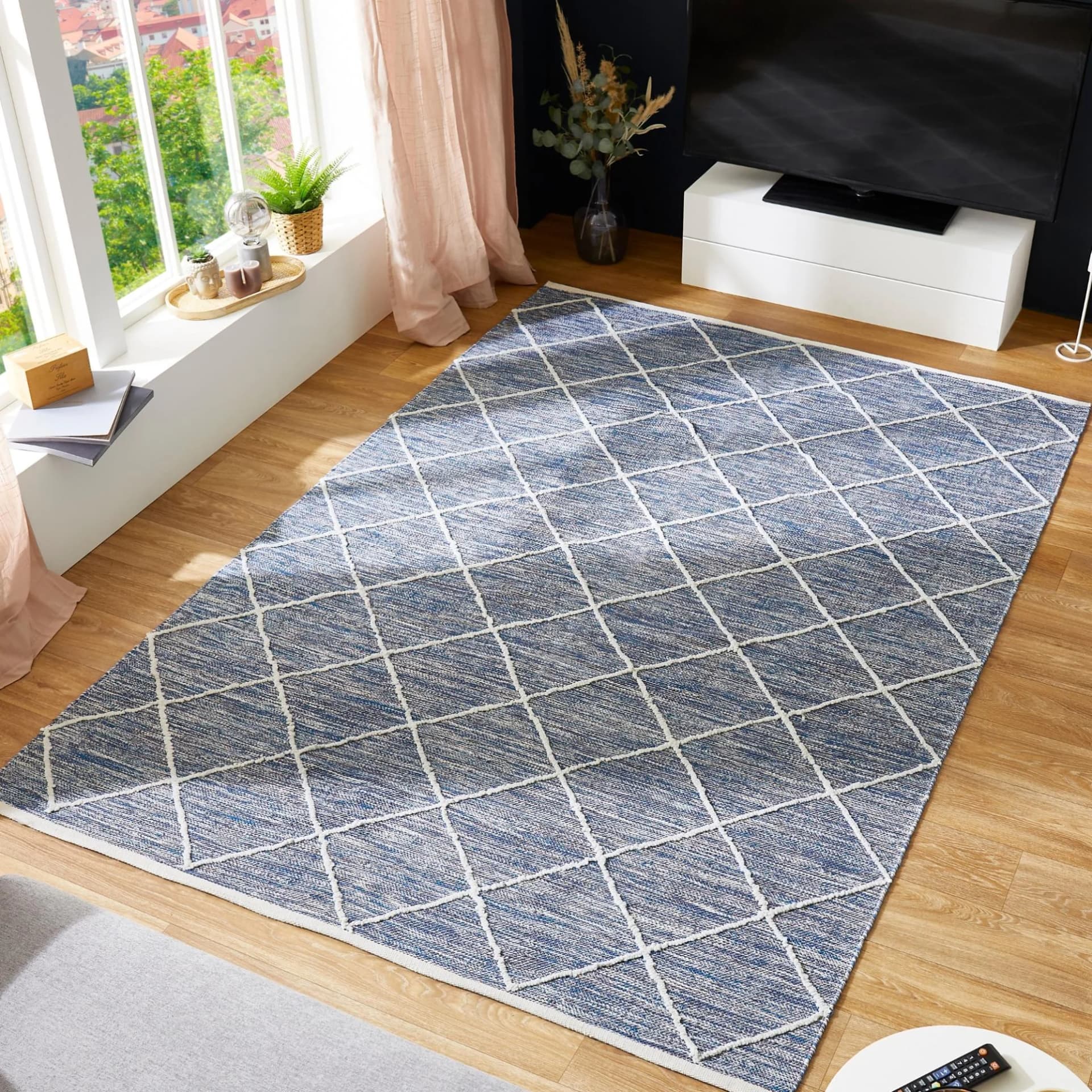 LUXOR living Webteppich Pantin Blau Baumwolle 140x200cm