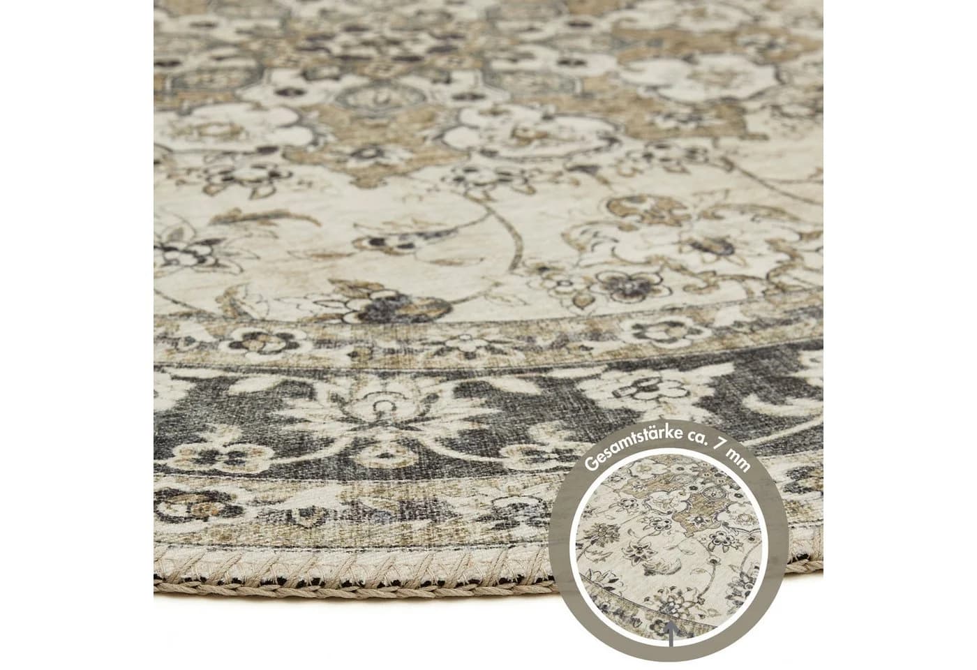 LUXOR living Teppich Prima 3 Rund Kurzflor Vintage Design Beige