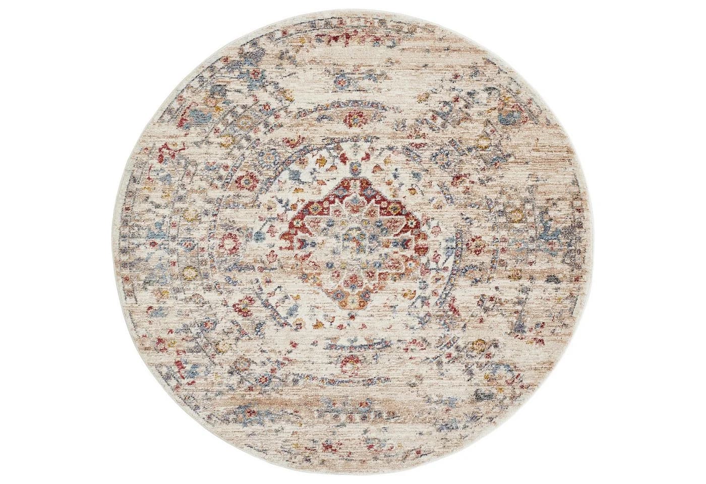 LUXOR LIVING Teppich Rocco Rund Vintage Creme Blau Polyester