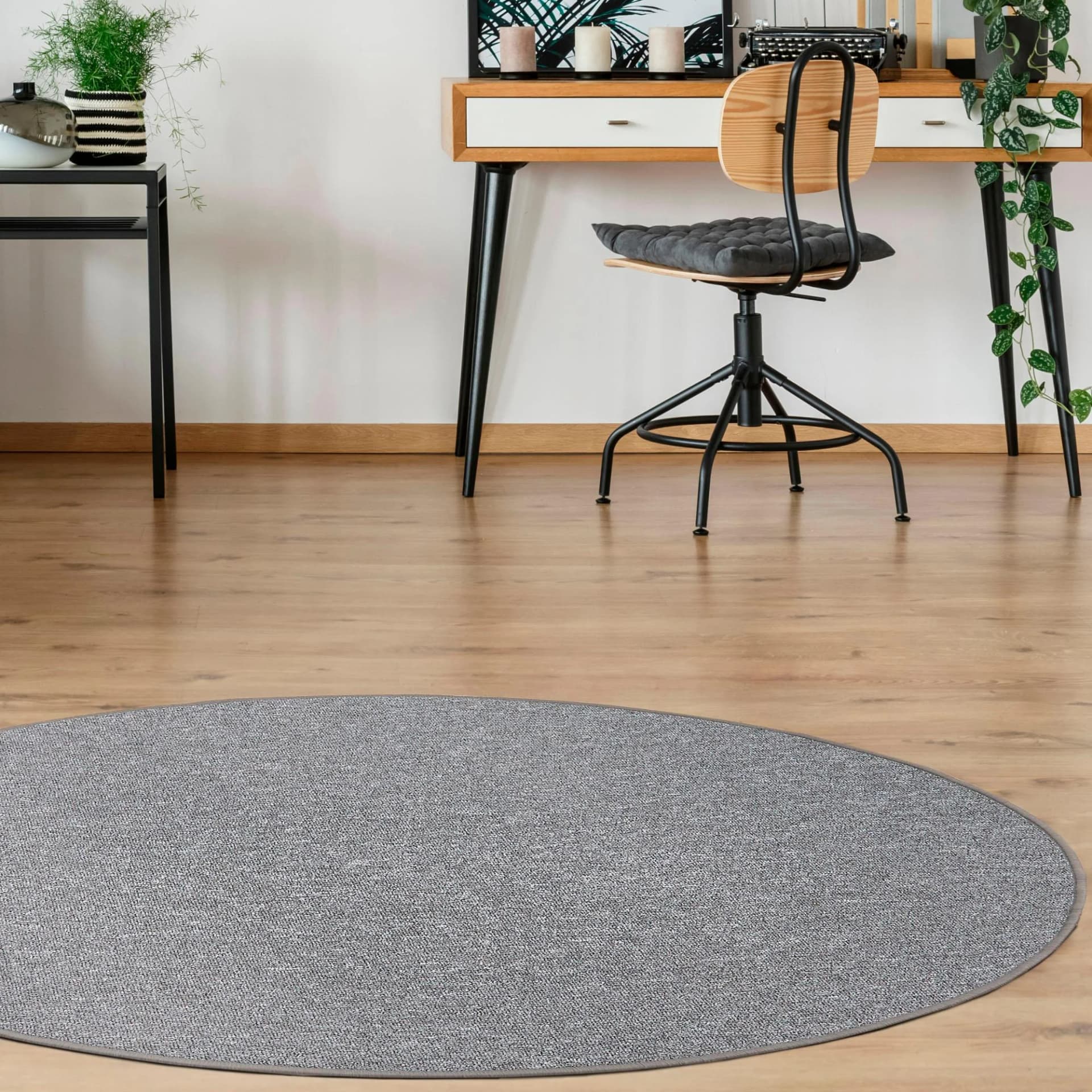 Teppich ANDIAMO "Luton, Made in Germany" Gr. 10, grau, H:5mm Ø:200cm, Kunstfaser, Teppiche, melierte Optik, ideal im Wohnzimmer & Schlafzimmer