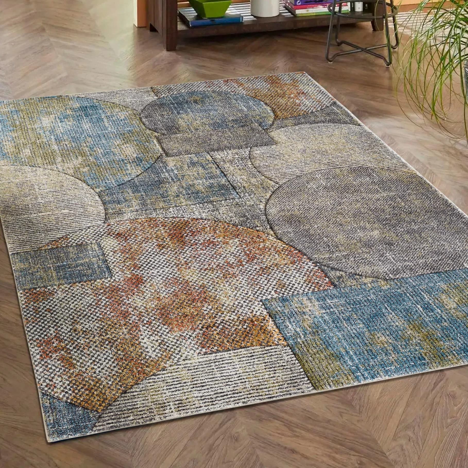 LUXOR LIVING Teppich Toronto Blau Kurzflor Modernes Patchwork-Design