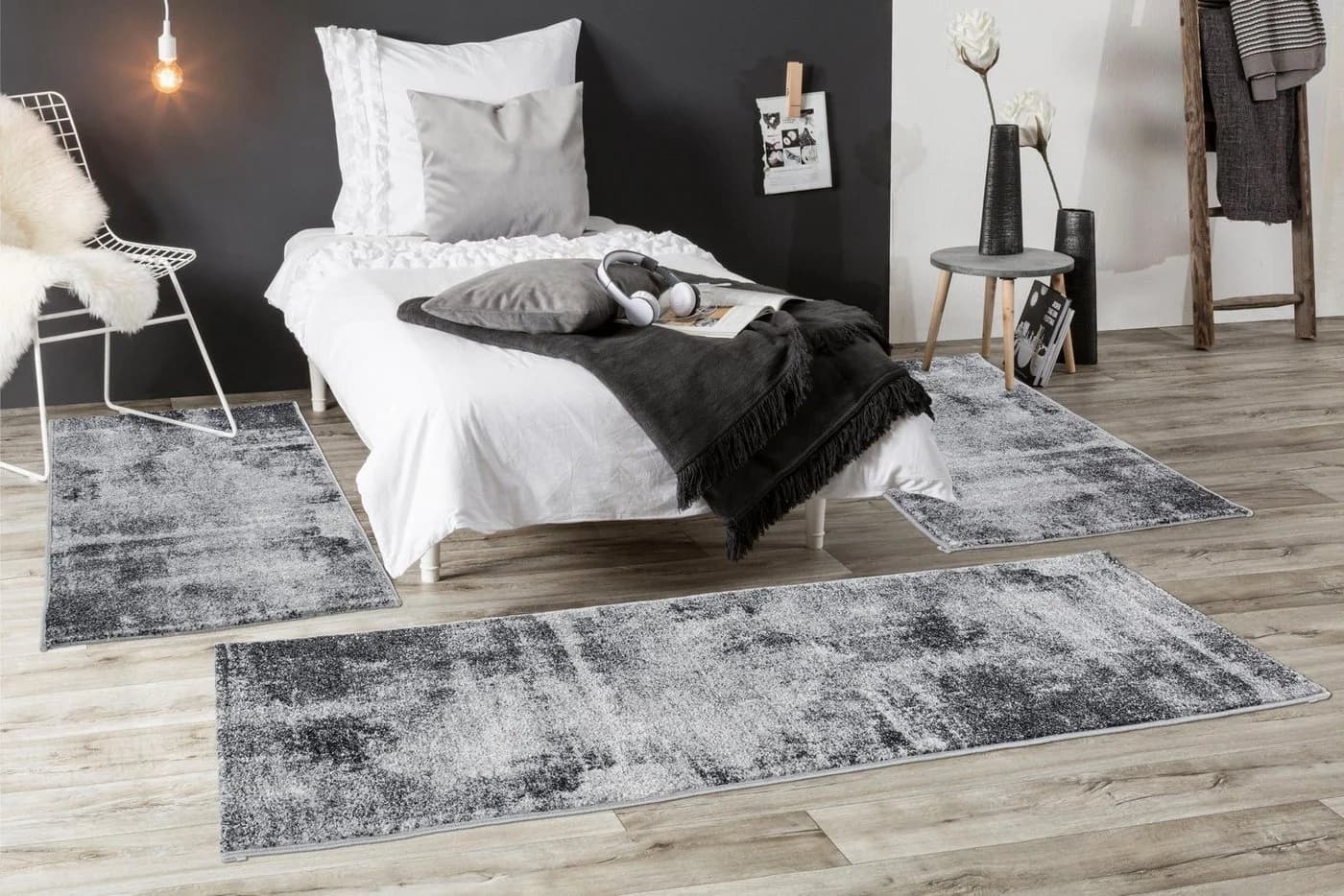 ANDIAMO Bettvorleger Luna Grau 3-tlg. Set Kurzflor Modern
