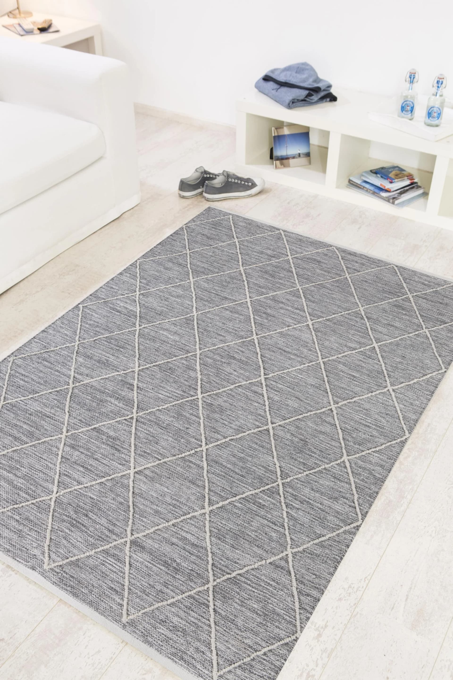 OTTO HOME Teppich Pamplona Grau Handgewebt Rauten-Motiv