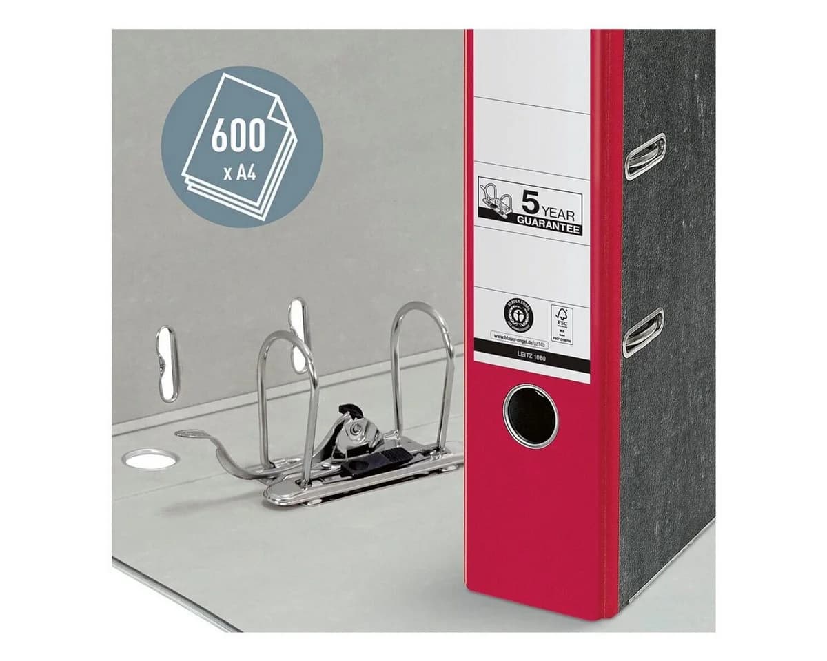 LEITZ Aktenordner 1080 DIN A4 Rot 8cm Rückenbreite mit Griffloch - Bild 4