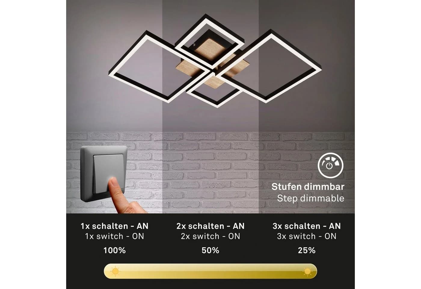 BRILONER LED Deckenleuchte FRAME Weiß/Schwarz mit Dimmfunktion - Bild 4