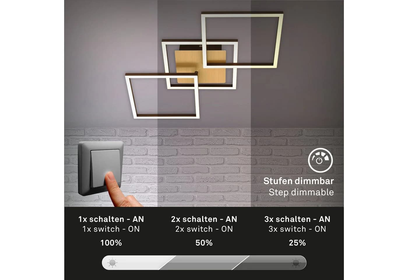 BRILONER LEUCHTEN Deckenleuchte Frame FRAME 3-flammig Gold-Braun LED Dimmbar - Bild 5