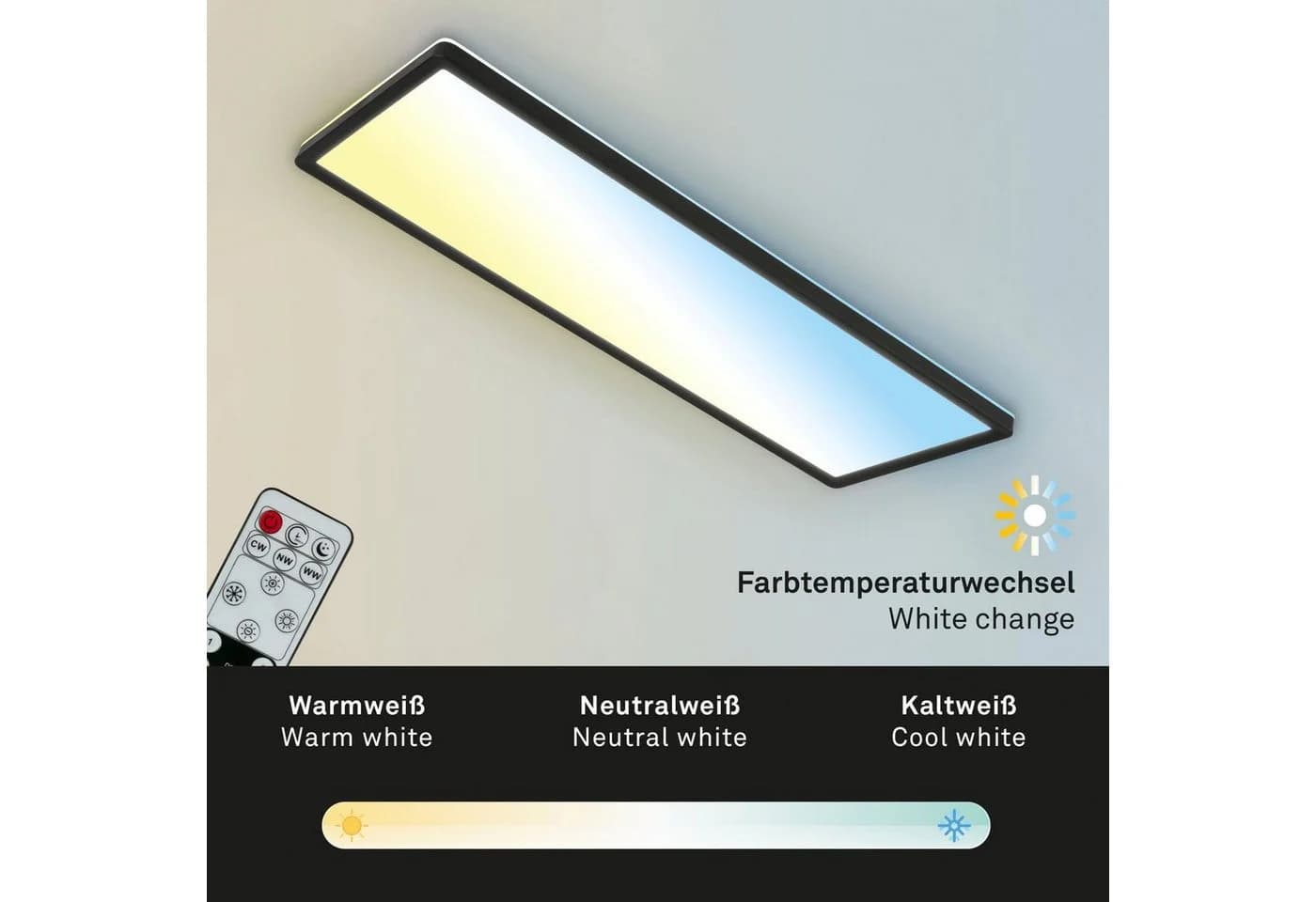 Briloner Leuchten LED Panel 7403015 SLIM CCT Schwarz Fernbedienung - Bild 4