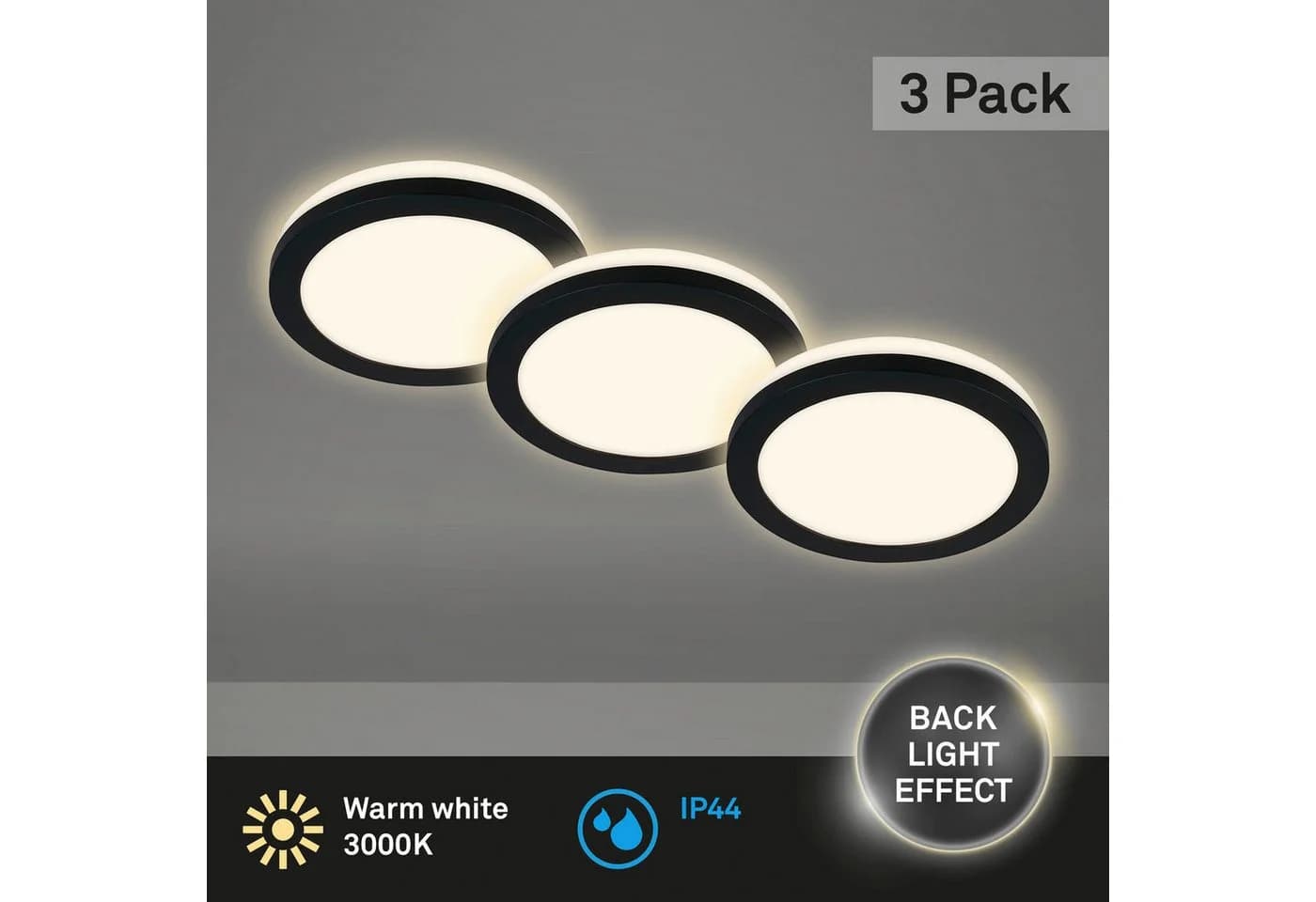Briloner Leuchten LED Einbauleuchte 3er-Set Schwarz IP44 - Bild 3
