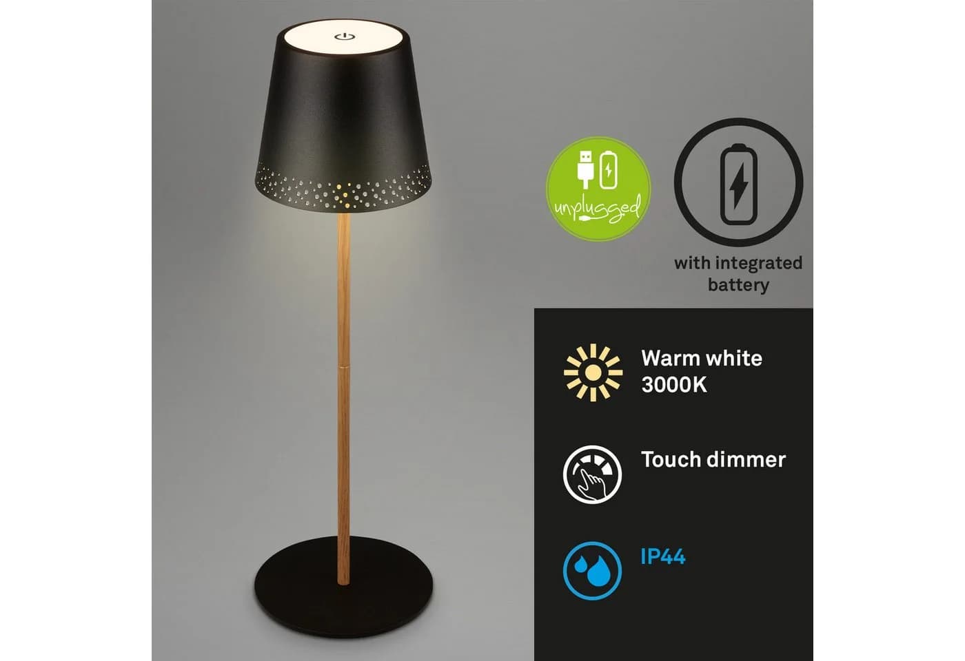 Briloner Leuchten LED Tischleuchte Kiki Schwarz Natur - Bild 3
